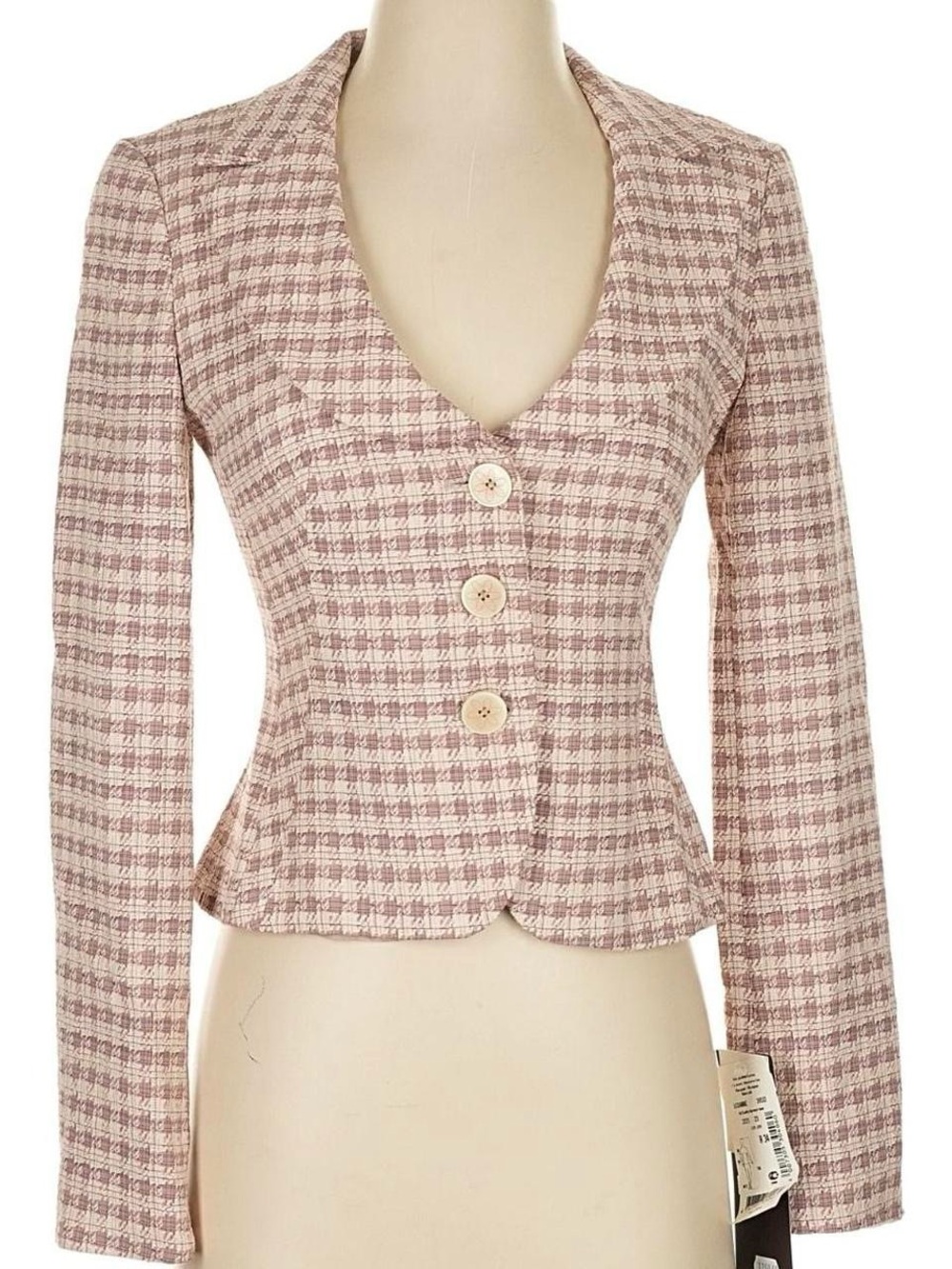 Tailored Blush Pink Tweed Button-Front Blazer
